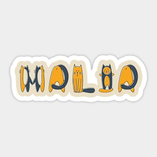 Malia | Girl Name | Cat Lover | Cat Illustration Sticker